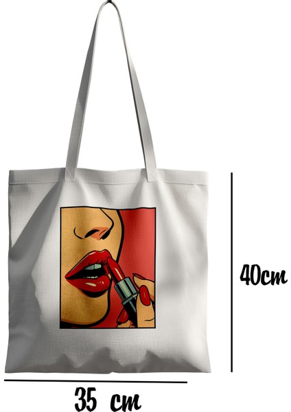 Pop Art Ruj Bez Çanta 35X40 cm - Tote Bag- Baskılı Çanta fiyatları