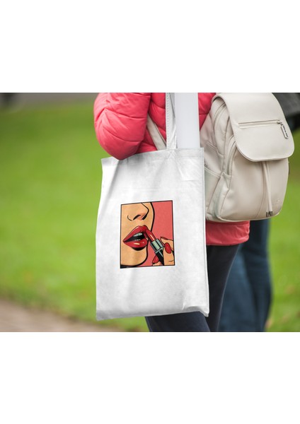 Pop Art Ruj Bez Çanta 35X40 cm - Tote Bag- Baskılı Çanta modelleri