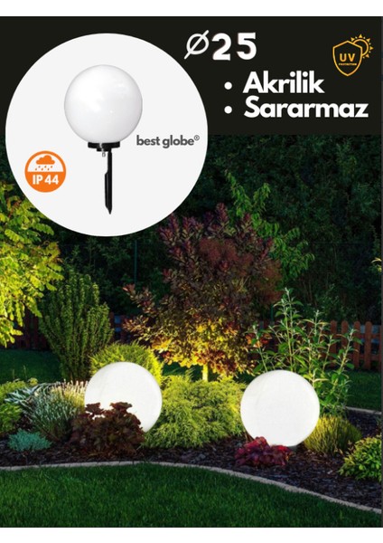 Akrilik Glop Opal Çim Armatürü Q25MM (Çelik Kazık+Grift+Duy) 1XE27