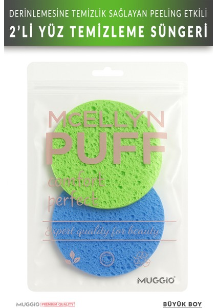 Büyük Boy 2'li Yüz Temizleme Süngeri Peeling Etkili Doğal