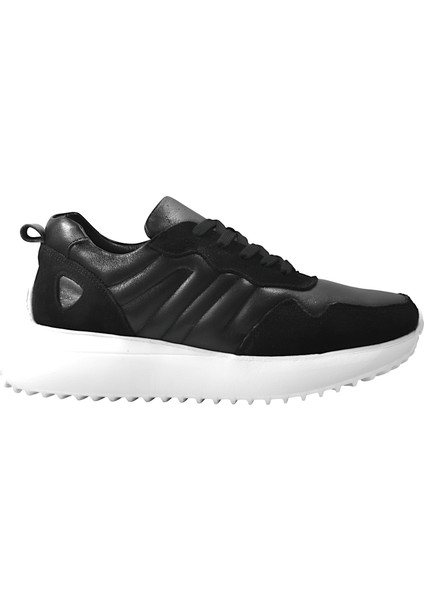 218.901-1 Deri Siyah Bağlı Casual Kadın Sneaker Ayakkabı