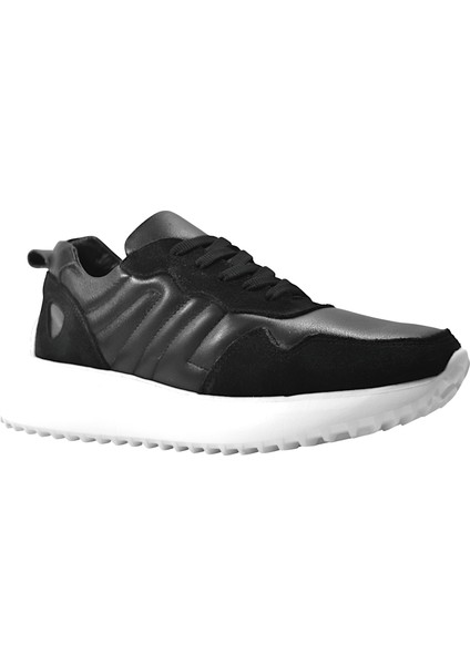 218.901-1 Deri Siyah Bağlı Casual Kadın Sneaker Ayakkabı