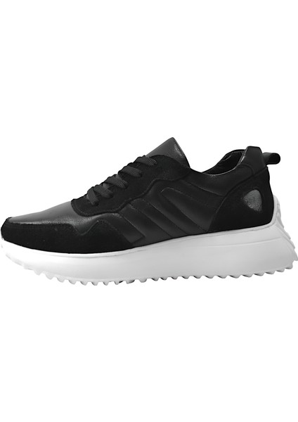 218.901-1 Deri Siyah Bağlı Casual Kadın Sneaker Ayakkabı