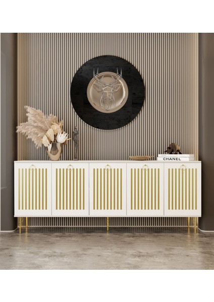 Andromeda Gold Serisi 180 cm 5 Kapaklı Mdf Konsol 180 x 80 x 40 cm