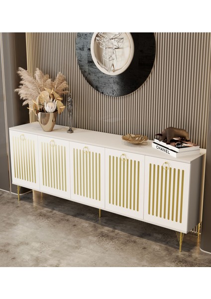 Andromeda Gold Serisi 180 cm 5 Kapaklı Mdf Konsol 180 x 80 x 40 cm