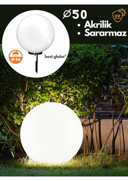 Akrilik Glop Opal Çim Armatürü Q50MM (Çelik Kazık+Grift+Duy) 1XE27