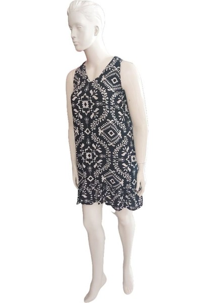 Kadın Desenli Kolsuz Askılı Volanlı Yazlık Viskon Elbise Eteği Fırfırlı fırsatları