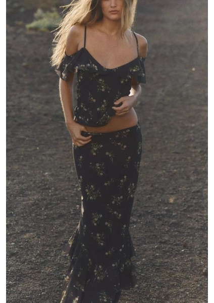 Desenli Tül Bluz Takımın