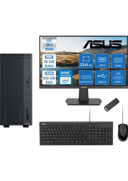Expertcenter P500MV Intel Core I5-13420H 16GB Ddr5 512GB SSD Freedos 100Hz 23.8 IPS Mon. Minitower Masaüstü Bilgisayar WB5136216512B0DF02+Zettausbbellek