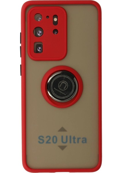 Samsung Galaxy S20 Ultra Kılıf Montreal Yüzüklü Silikon Kapak - Kırmızı Zrnet
