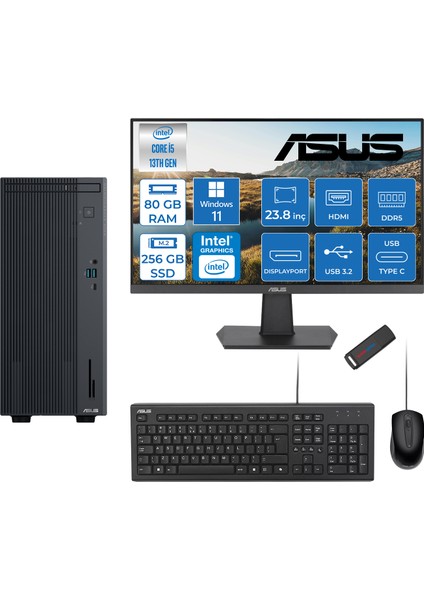 Expertcenter P500MV Intel Core I5-13420H 80GB Ddr5 256GB SSD WIN11PRO 100Hz 23.8 IPS Mon. Minitower Masaüstübilgisayar WB5136216512B0DW26+ZETTAUSBBELLEK