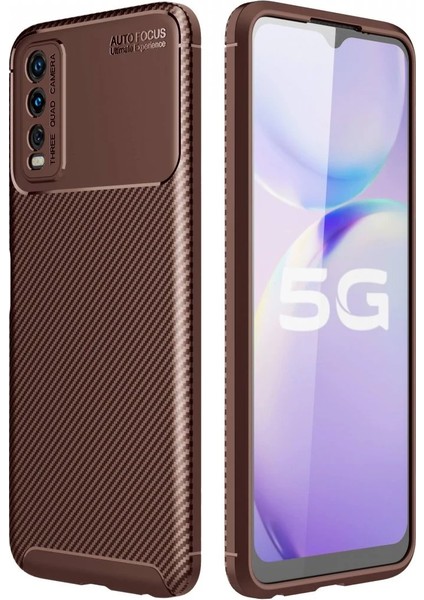 Vivo Y11S Kılıf Karbon Kapak - Kahverengi Zrnet