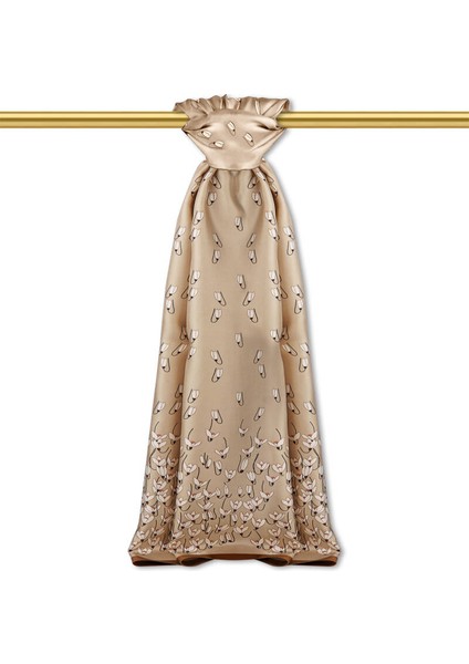 Bej Kardelen Desen Twill Ipek Şal