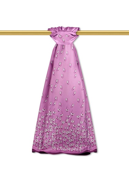 Mor Kardelen Desen Twill Ipek Şal