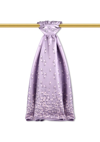 Lila Kardelen Desen Twill Ipek Şal