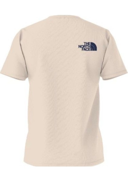 Bej Basklı Erkek Bisiklet Yaka T-Shirt