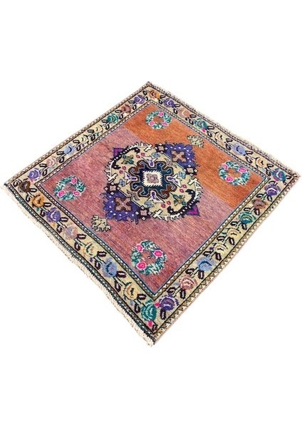 El Dokuma Vintage Kırşehir Halısı 74X75 Lila Mor Küçük Yastık