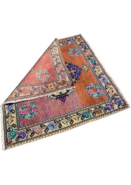El Dokuma Vintage Kırşehir Halısı 74X75 Lila Mor Küçük Yastık