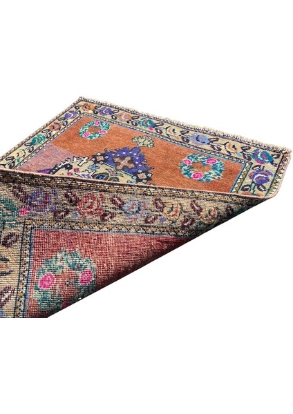 El Dokuma Vintage Kırşehir Halısı 74X75 Lila Mor Küçük Yastık