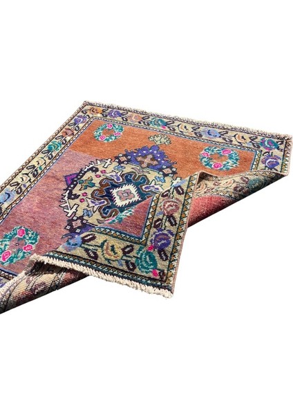 El Dokuma Vintage Kırşehir Halısı 74X75 Lila Mor Küçük Yastık