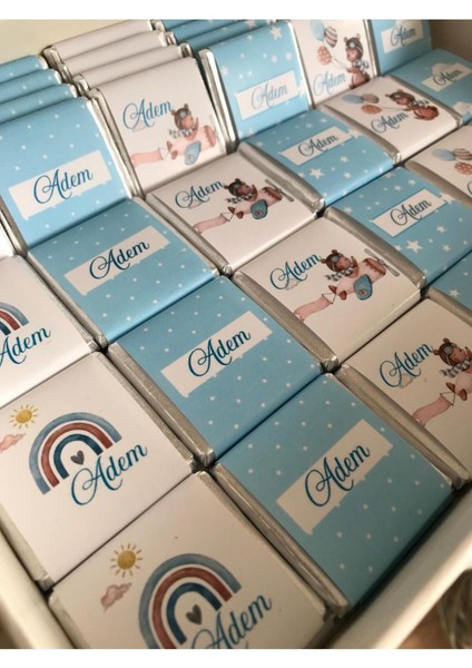 Lüks Kutulu Isme Özel Tasarımlı Kız-Erkek Bebek Çikolatası 60 Adet Dogum-Yaş Günü-Hediyelik Çikolata