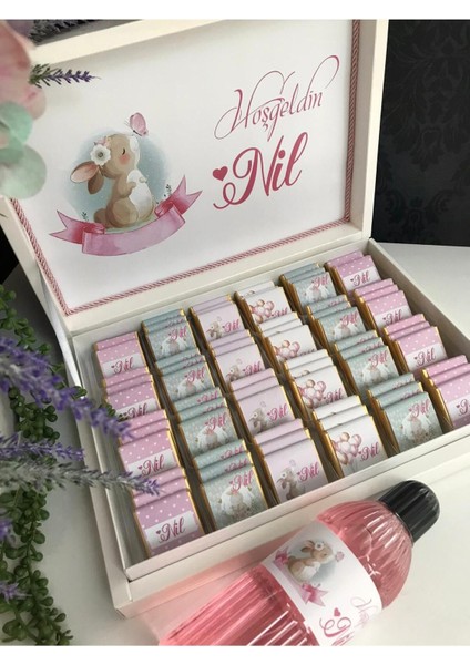 Lüks Kutulu Isme Özel Tasarımlı Kız-Erkek Bebek Çikolatası 60 Adet Dogum-Yaş Günü-Hediyelik Çikolata