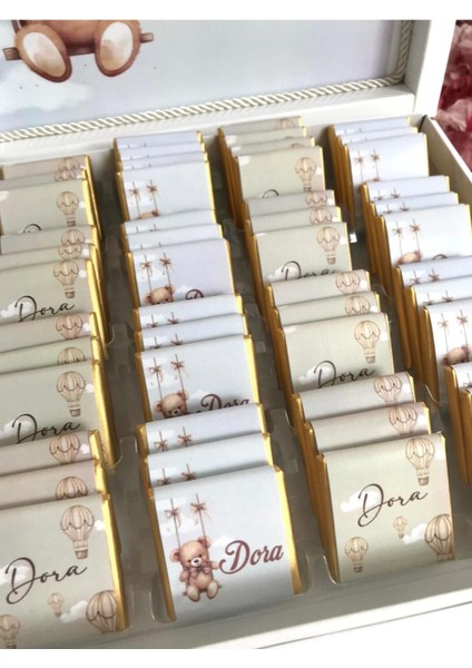 Lüks Kutulu Isme Özel Tasarım Kız-Erkek Bebek Çikolatası 50 Adet Dogum-Yaş Günü-Hediyelik Çikolatası