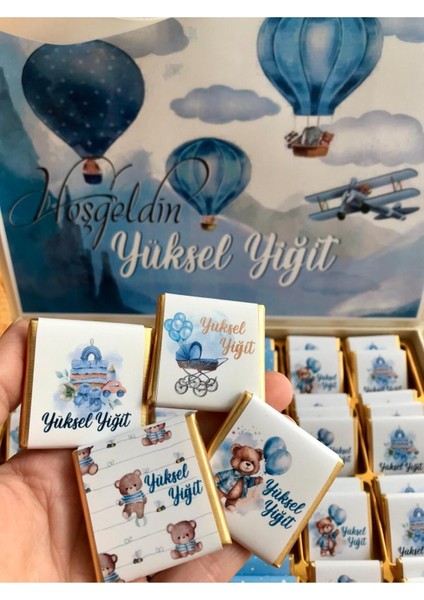 Lüks Kutulu Isme Özel Tasarımlı Kız-Erkek Bebek Çikolatası 60 Adet Dogum-Yaş Günü-Hediyelik Çikolata