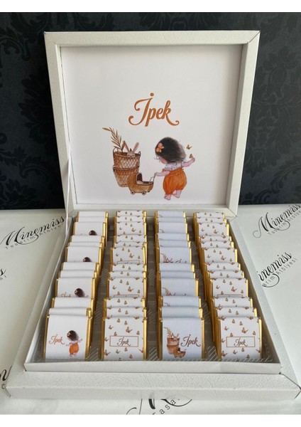 Lüks Kutulu Isme Özel Tasarımlı Kız-Erkek Bebek Çikolatası 50 Adet Dogum-Yaş Günü-Hediyelik Çikolata