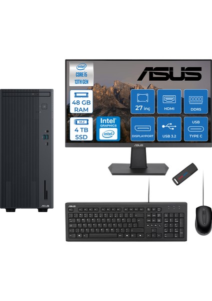 Expertcenter P500MV Intel Core I5-13420H 48GB Ddr5 4tb SSD Freedos 100Hz 27" IPS Mon. Minitower Masaüstü Bilgisayar WC5136216512B0DF20+Zettausbbellek