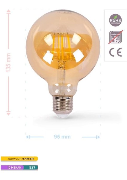 LED Rustik Flamanlı Ampül 6W G95 E27 - BB47-00620