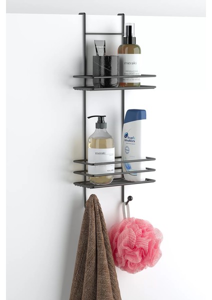 Tekno Tel LM-065 Asmalı 2 Katlı Düz Banyo Duşakabin Rafı Siyah