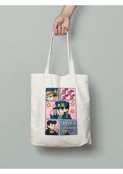 Jojo's Bizarre Adventure Jotaro - Josuke Bez Çanta 35X40 cm - Tote Bag- Anime Baskılı Çanta