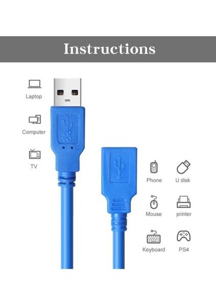 USB 3.0 Dişi Erkek Uzatma Uzatıcı Ara Kablosu 1 Metre