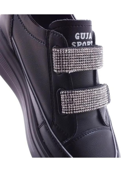 24K313-1 Kadın Yüksek Taban Taşlı Cırtlı Hakiki Deri Sneaker Spor Günlük Ayakkabı modelleri