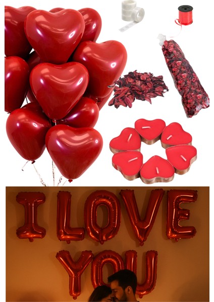 10 Adet Kalpli Balon 10 Adet Kalpli Mum Gül Kurusu I Love You Folyo Balon Sevgili Özel Gün Doğum Günü