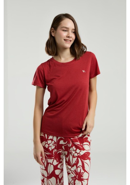 3262 Büyük Beden Kadın Bisiklet Yaka Kısa Kollu Kapri Pijama Takım