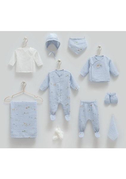 Müslin Safari 10'lu Set (Yazlık) Hastane Çıkışı Zıbın Seti