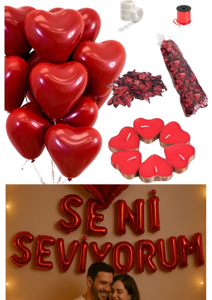 10 Adet Kalpli Balon 10 Adet Kalpli Mum Gül Kurusu Seni Seviyorum Folyo Balon Sevgili Özel Gün Doğum Günü