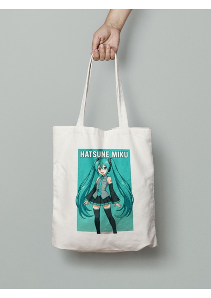 Hatsune Miku Sevimli Bez Çantası 35X40 cm - Tote Bag- Anime Baskılı Çanta