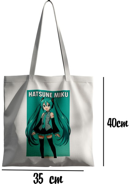 Hatsune Miku Sevimli Bez Çantası 35X40 cm - Tote Bag- Anime Baskılı Çanta