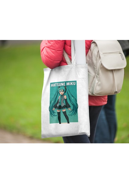 Hatsune Miku Sevimli Bez Çantası 35X40 cm - Tote Bag- Anime Baskılı Çanta