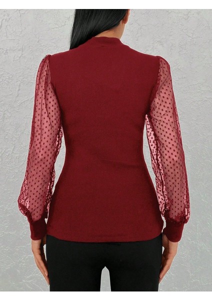 Grip&hug Kadınkolu Tül Detaylı Yarım Balıkçı Kaşkorse Bluz