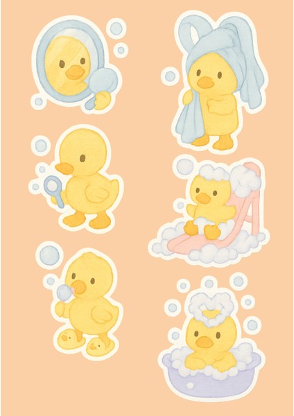 Pofuduk Banyo Günlüğü Sticker Seti - 4 Sayfa - Sevimli Banyo Zamanı Ördek Çıkartmaları