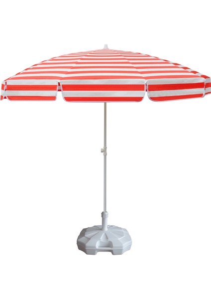 Plaj Şemsiyesi 200/8 Kırmızı-Beyaz Çizgili + 20 Litre Bidonlu