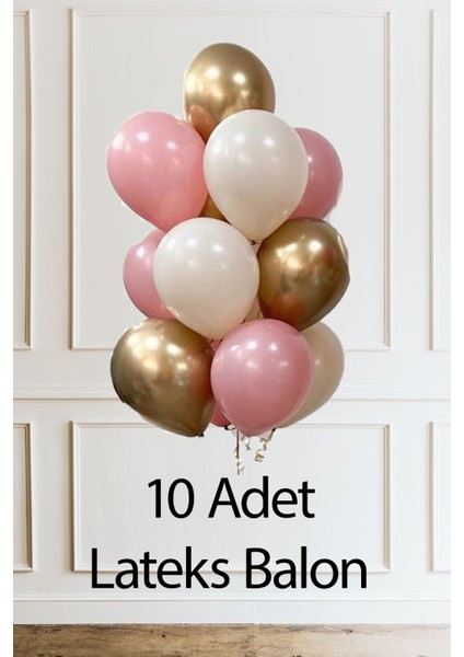 3 Yaş Doğum Günü Krem Papyonlu Ayı Pembe Gökkuşağı ve 10 Balonlu Balon Seti