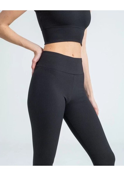 Grip&hug Yüksek Bel Fitilli Tayt - Siyah