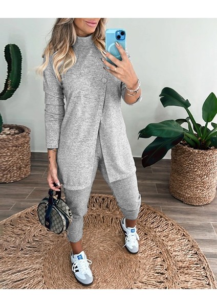 Grip&hug Kadın Uzun Kollu Balıkçı Yaka Önden Düğmeli Bluz ve Pantolon Yumoş Ikili Takım modelleri