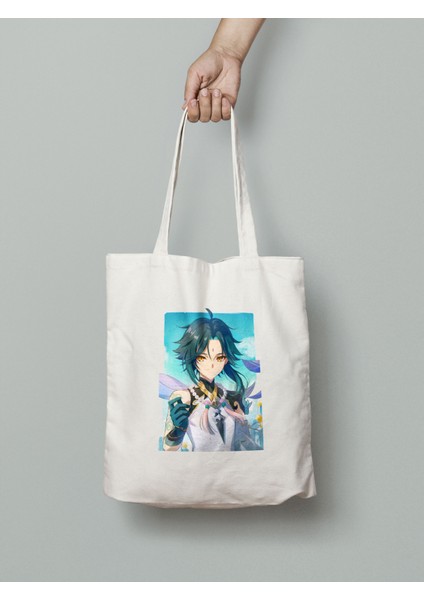 Genshin Impact Xiao Bez Çanta 35X40CM - Anime Çanta - Tote Bag -Baskılı Çanta