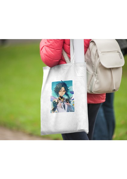 Genshin Impact Xiao Bez Çanta 35X40CM - Anime Çanta - Tote Bag -Baskılı Çanta modelleri